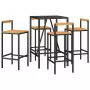 Set Bar Giardino 5 pz Nero Polyrattan e Legno Massello Acacia