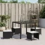 Sgabelli da Giardino con Cuscini 4pz Neri 40x40x35cm Polyrattan