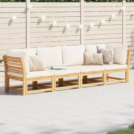 Set Salotto da Giardino 4pz con Cuscini Legno Massello Acacia