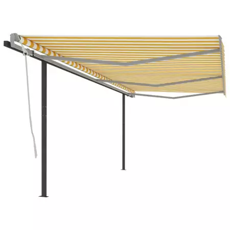 Tenda da Sole Retrattile Manuale con Pali 6x3,5 m Gialla Bianca