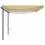 Tenda da Sole Retrattile Manuale con Pali 6x3,5 m Gialla Bianca