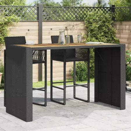 Tavolo Giardino Piano Legno Acacia Nero 185x80x110cm Polyrattan