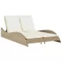 Lettino Prendisole con Cuscini Beige 114x205x73 cm Polyrattan