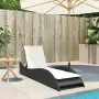 Lettino Prendisole con Cuscino Nero 60x205x73 cm in Polyrattan