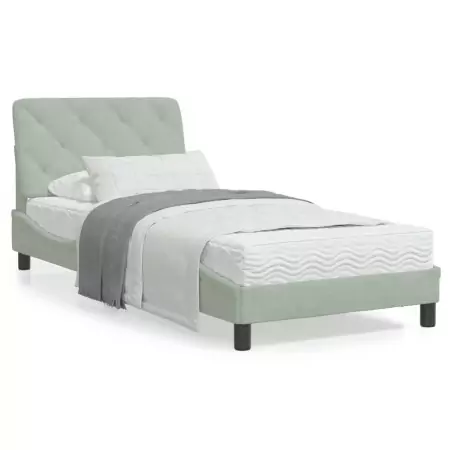 Letto con Materasso Grigio Chiaro 90x190 cm in Velluto