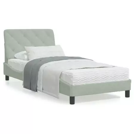 Letto con Materasso Grigio Chiaro 90x200 cm in Velluto