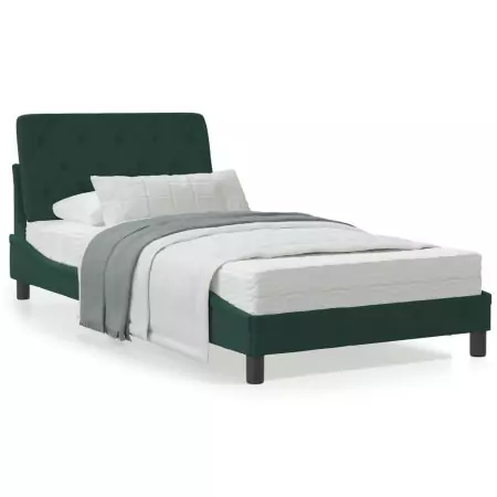 Letto con Materasso Verde Scuro 100x200 cm in Velluto