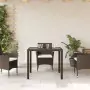 Tavolo da Giardino Piano in Vetro Marrone 90x90x75cm Polyrattan