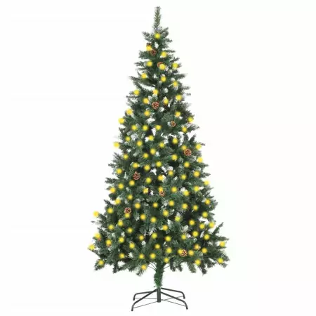 Albero di Natale Artificiale con luci a LED e Pigne 210 cm