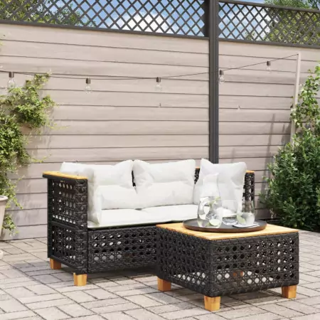 Divani Angolari da Giardino con Cuscini 2pz Polyrattan Nero