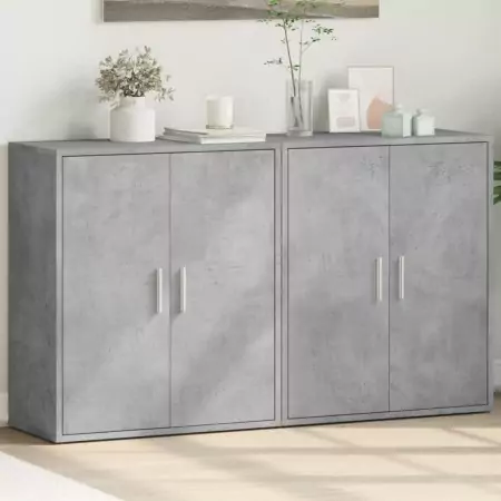 Credenze 2 pz Grigio Cemento 60x31x70 cm in Legno Multistrato