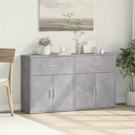 Credenze 2 pz Grigio Cemento 60x31x70 cm in Legno Multistrato