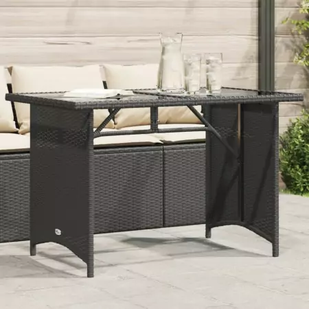 Tavolo da Giardino Piano in Vetro Nero 110x68x70 cm Polyrattan