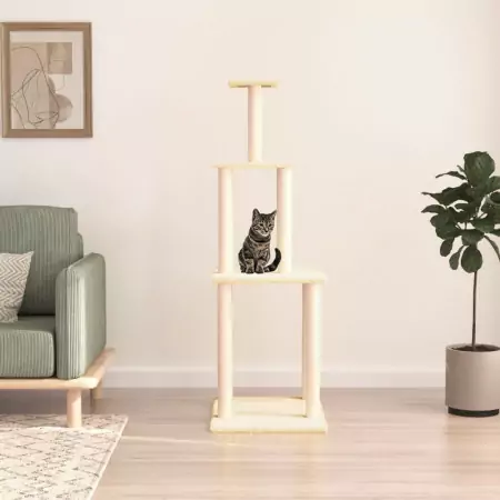 Albero per Gatti con Tiragraffi in Sisal Crema 149 cm