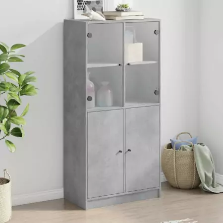 Credenza con Ante Grigio Cemento 68x37x142 cm Legno Multistrato