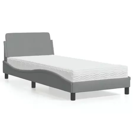 Letto con Materasso Grigio Chiaro 90x200 cm in Tessuto