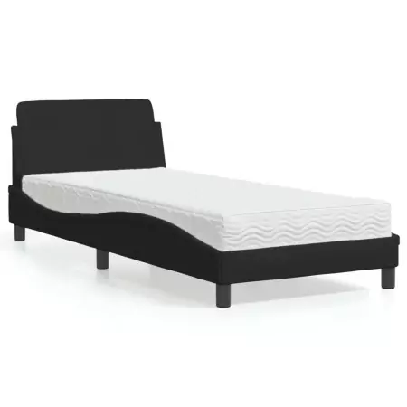 Letto con Materasso Nero 90x200 cm in Tessuto