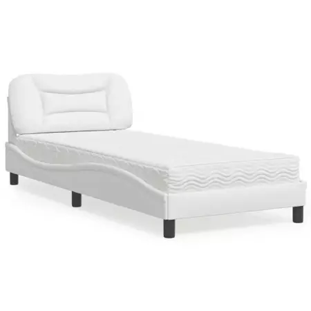 Letto con Materasso Bianco 90x200 cm in Similpelle