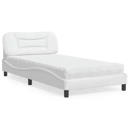 Letto con Materasso Bianco 100x200 cm in Similpelle