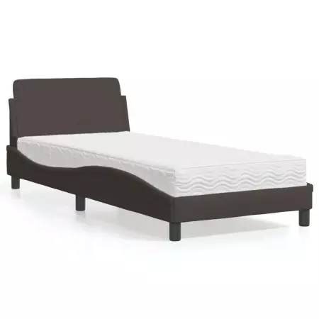 Letto con Materasso Marrone Scuro 90x200 cm in Tessuto