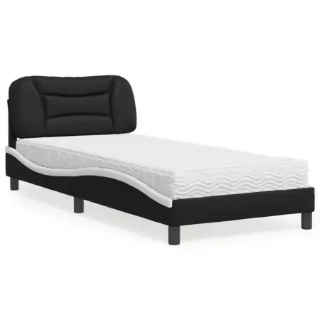 Letto con Materasso Nero e Bianco 80x200 cm in Similpelle