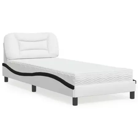 Letto con Materasso Nero e Bianco 90x200 cm in Similpelle