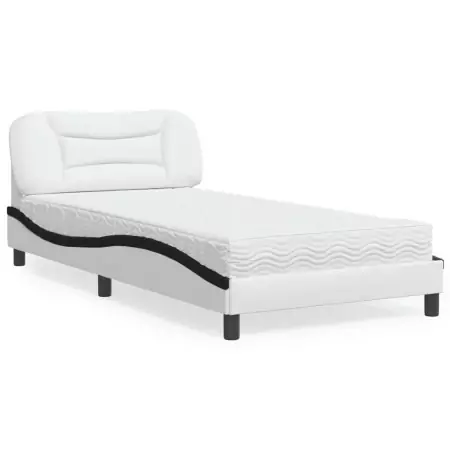 Letto con Materasso Bianco e Nero 100x200 cm in Similpelle