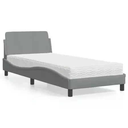 Letto con Materasso Grigio Chiaro 80x200 cm in Tessuto