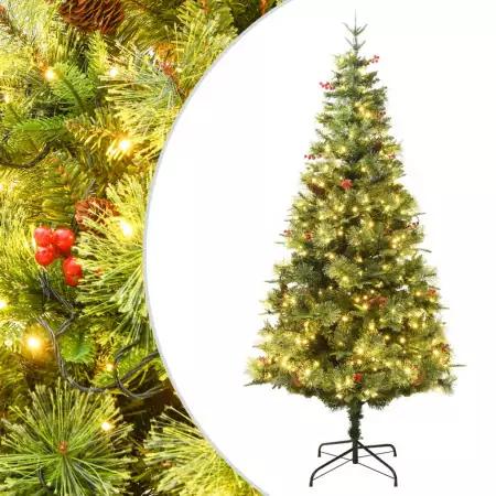 Albero di Natale con LED e Pigne Verde 150 cm in PVC e PE