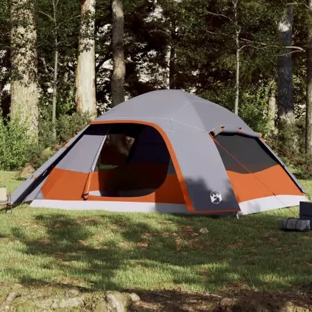 Tenda da Campeggio a Cupola 6 Persone Grigio e Arancione