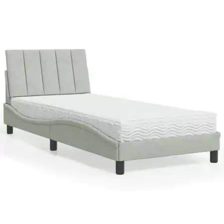 Letto con Materasso Grigio Chiaro 80x200 cm in Velluto