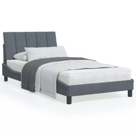 Letto con Materasso Grigio Scuro 100x200 cm in Velluto