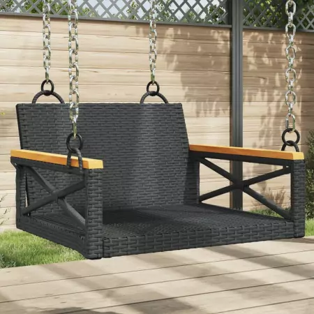 Panchina a Dondolo Nera 63x62x40 cm in Polyrattan