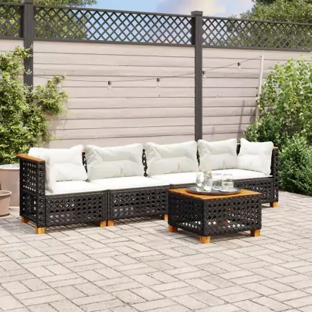 Set Divani da Giardino 5 pz con Cuscini in Polyrattan Nero