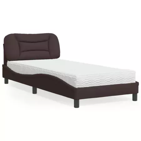 Letto con Materasso Marrone Scuro 90x200 cm in Tessuto