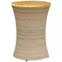 Tavolino Giardino Forma Tamburo Beige Polyrattan Legno Massello