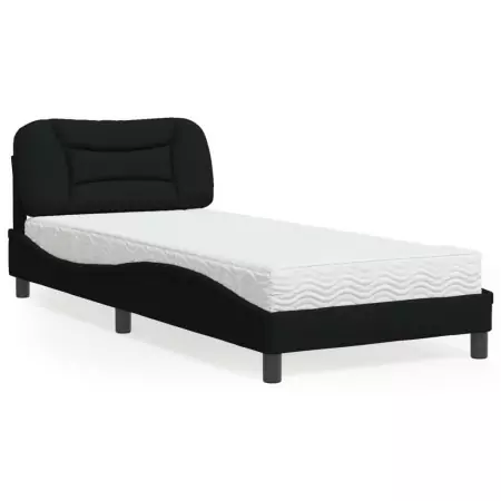 Letto con Materasso Nero 90x200 cm in Tessuto