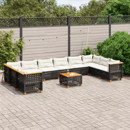 Set Divani da Giardino 11 pz con Cuscini in Polyrattan Nero