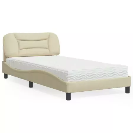 Letto con Materasso Crema 100x200 cm in Tessuto