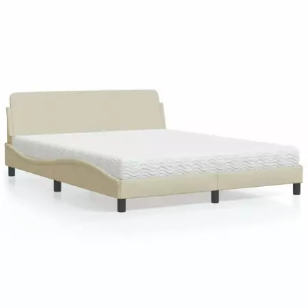 Letto con Materasso Crema 160x200 cm in Tessuto