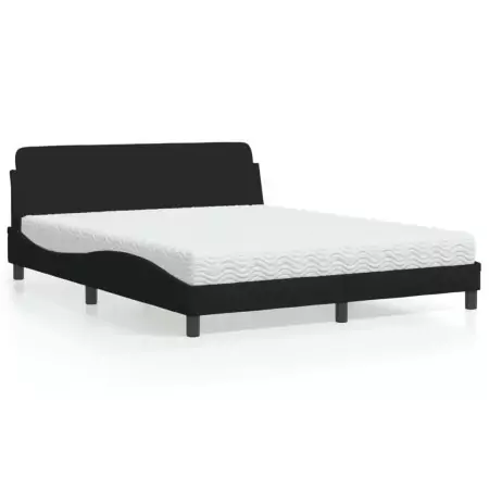 Letto con Materasso Nero 160x200 cm in Tessuto