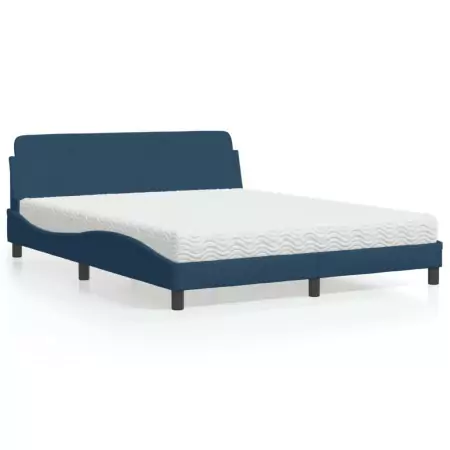 Letto con Materasso Blu 160x200 cm in Tessuto