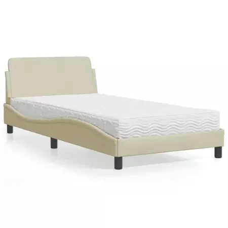 Letto con Materasso Crema 100x200 cm in Tessuto