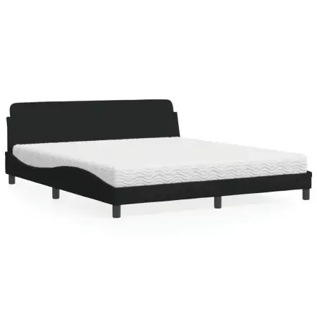 Letto con Materasso Nero 180x200 cm in Tessuto