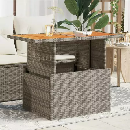 Tavolo Giardino Grigio 100x55x73 cm Polyrattan e Legno Acacia