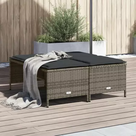 Sgabelli da Giardino con Cuscini 4 pz Grigi in Polyrattan