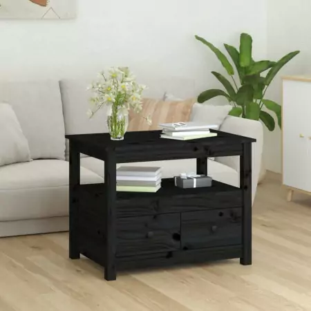 Tavolino da Salotto Nero 71x49x55 cm in Legno Massello di Pino