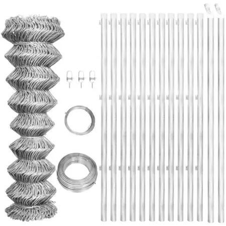 Rete di Recinzione con Pali in Acciaio Zincato 25x1,5 m Argento