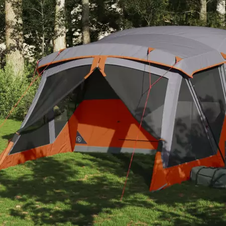 Tenda da Campeggio con Portico per 4 Persone Grigio e Arancione