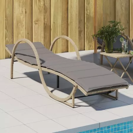 Lettino Prendisole con Cuscini Beige 60x199x42 cm Polyrattan